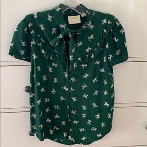 Green Maeve neck tie blouse